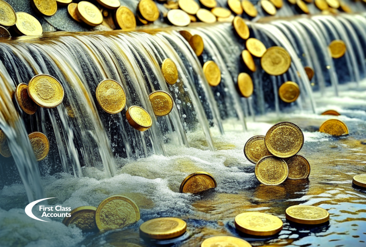 Cash flow accounting for australian businesses represented by a stream of coins flowing
