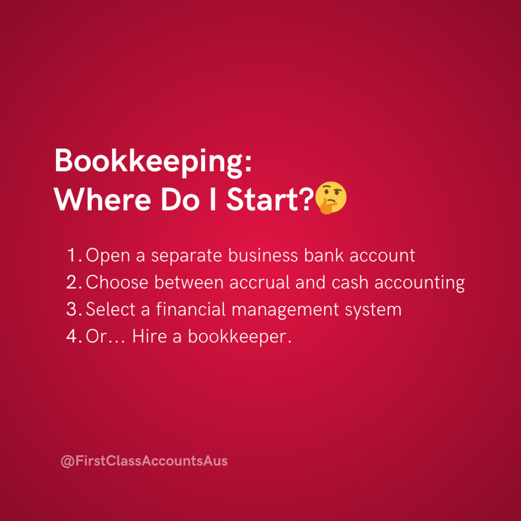 a list with a business owner's uide to bookeeping for small businesses in australia